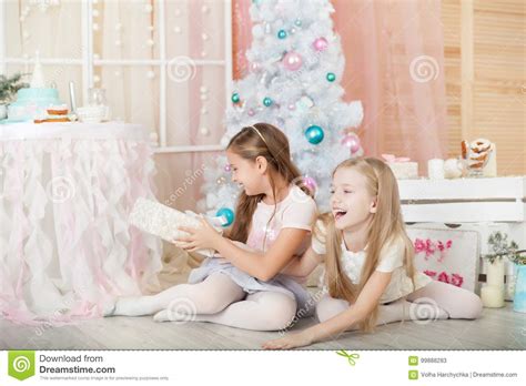 Girls In A Christmas Decorations Stock Image Image Of Tree Festive