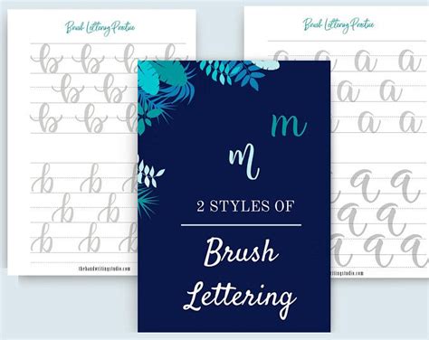 Two Styles Of Brush Lettering With The Letter M In Blue And Green