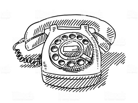 Hand Drawn Vector Drawing Of A Vintage Telephone Black And White