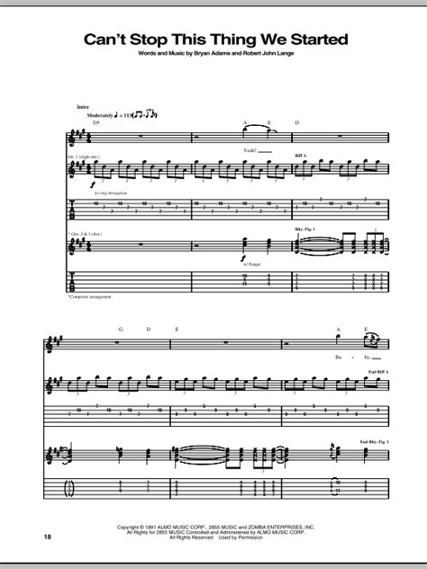 Cant Stop This Thing We Started By Bryan Adams Guitar Tab Guitar