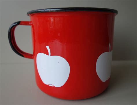 vintage enamel milk water jug red apple 1970s polish mid etsy uk water jug mid century