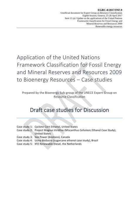 Pdf Application Of The United Nations Framework Classification