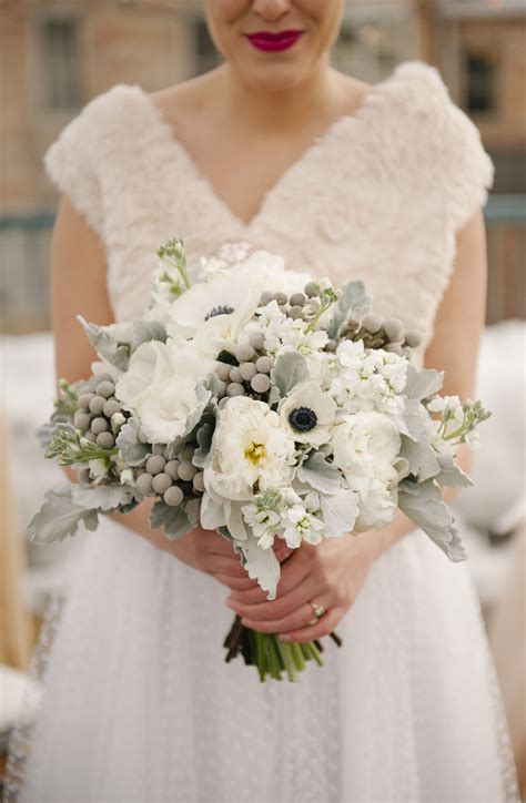 Wedding bouquets with dusty miller. modern white hydrangea peony anemone grey dusty miller ...
