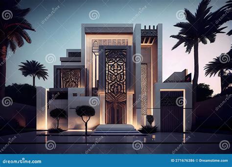 Modern Minimalist Islamic House Exterior Design Ai Generative Stock
