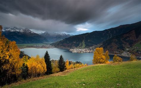 Austria Scenery Mountains Lake Autumn Wallpaper
