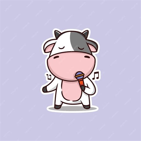 premium vector cute cow singing cartoon illustration