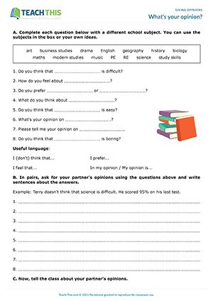 Giving Opinions ESL Activities Games Worksheets