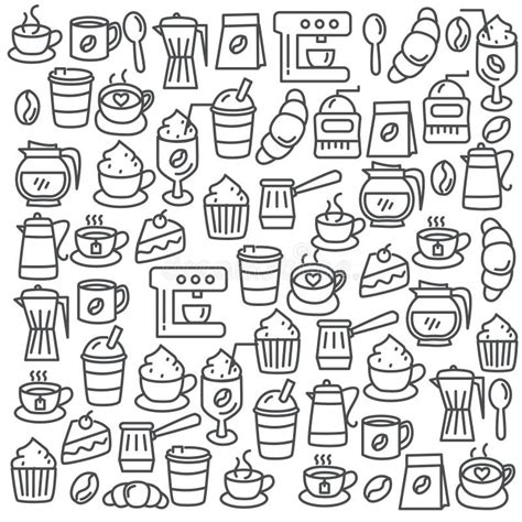 Set Of Hand Drawn Coffee Doodle Vector Illustration With Cute Design