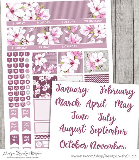 Printable Monthly Planner Stickers Kit Purple Floral Planner Etsy