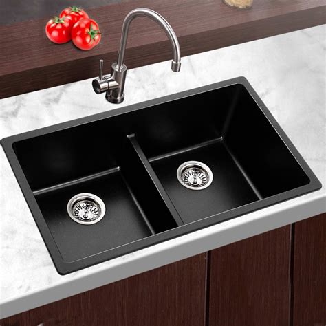 Cefito Stone Kitchen Sink 790x460mm Granite Undertopmount Basin Double