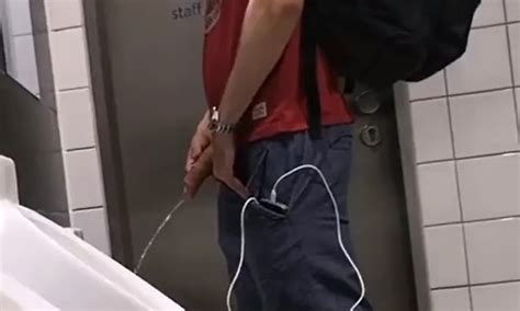 Hung American Guy With Uncut Dick Caught Peeing At Airport Urinals