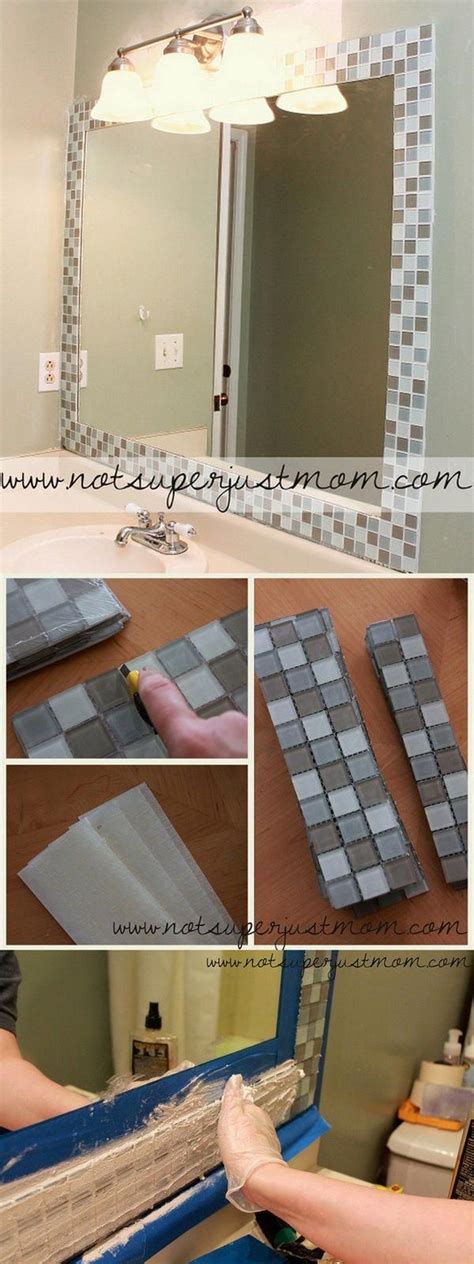 My bathroom mirror is 40″ x 47″. Check out this easy idea on how to make a #DIY mosaic ...