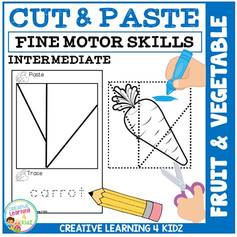 Practicing with scissors helps build control and concentration. Cut and Paste Fine Motor Skills Puzzle Worksheets: Fruit & Vegetable ~Digital Download~