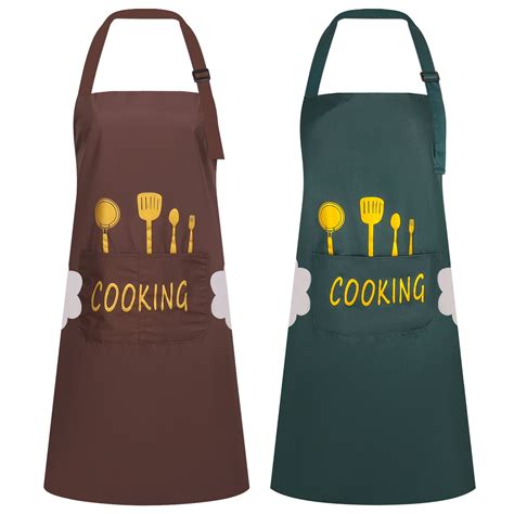 Hengguang 2 Pack Kitchen Apron With Hand Wipe Water Drop Resistant With 2 Pockets Cooking Bib