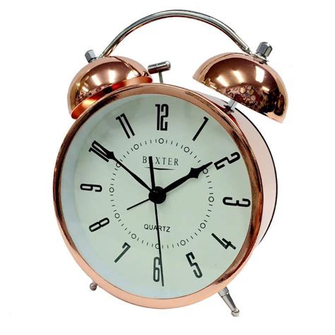 Buy Baxter Twin Bell Alarm Clock Copper 11cm Online Oh Clocks