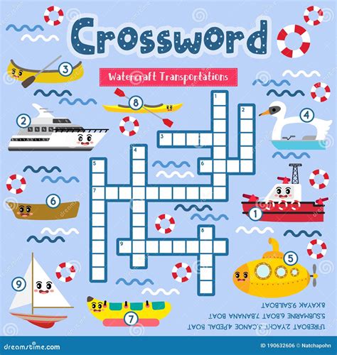 Crosswords Puzzle Game Of Watercraft Transportations For Preschool Kids