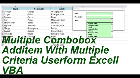 Multiple Combobox Additem Multiple Criteria Userform Excell Vba Youtube