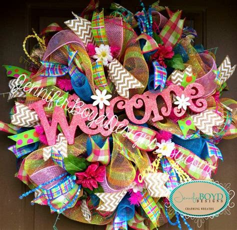 Spring And Summer Welcome Deco Mesh Wreath Etsy Deco Mesh Wreaths Deco Mesh Wreaths