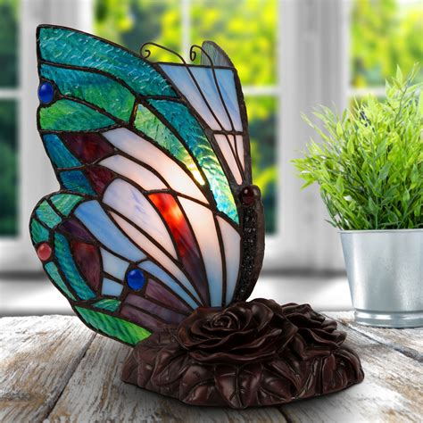 Tiffany Style Butterfly Lamp Stained Glass Table Or Desk Light Led Bulb Included Vintage Look