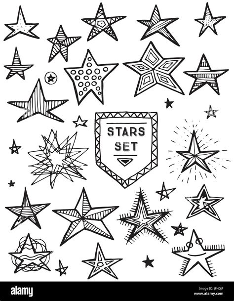 Hand Drawn Stars Set Isolated On White Background Vector Illustration