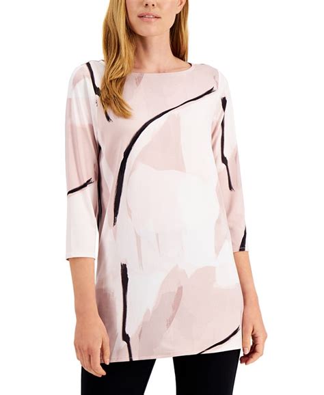 Alfani Boat Neck 34 Sleeve Printed Tunic Created For Macys And Reviews