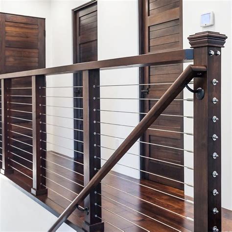 Wood And Cable Stair Railing Cable Rail For Interior Wood Stairs