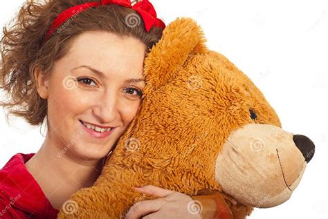 closeup of woman with teddy bear stock image image of fluffy woman 22761921