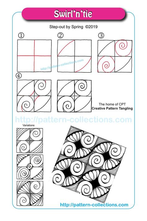 Step by step, easy instructions. Swirl'n'tie - pattern-collections.com | Zentangle patterns, Tangle patterns, Tangle doodle