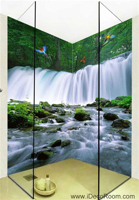 3d Wallpaper Waterfall Stream Parrot Birds Wall Murals Bathroom Decals