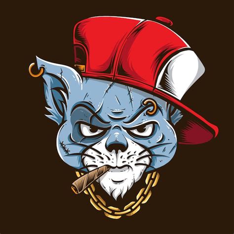 Premium Vector Gangster Cat With Red Cap