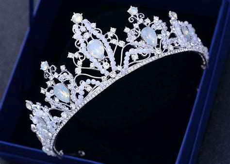 Luxury Ice Blue Princess Tiara Alloy Plated Crystal Bridal Crown