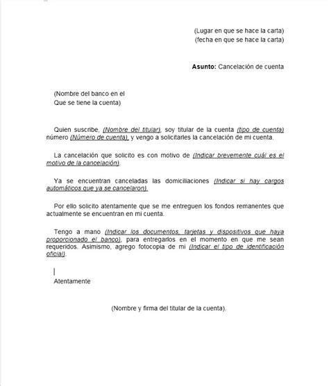 Carta De Cancelación De Cuenta Bancaria 【 Ejemplos Y Formatos 】word Pdf