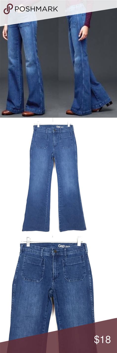 Gap High Rise ‘authentic Flare Patch Pocket Jeans Flares Pocket