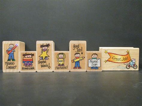 Rubber Stamp Set Of 7 Great Job Please Correct Good Job Etsy Stamp
