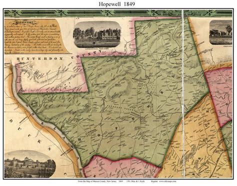 Hopewell Township New Jersey 1849 Old Town Map Custom Print Mercer