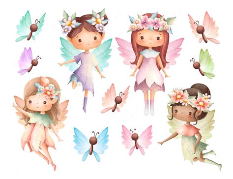 Premium Vector Watercolor Illustration Set Of Little Fairies With