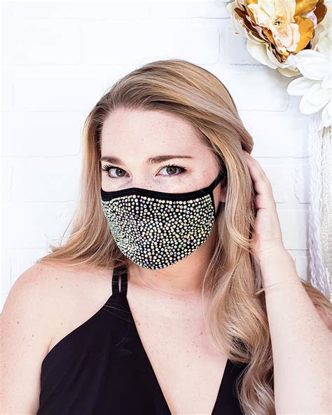 Comfortable Breathable Face Mask Black With Ab Crystals