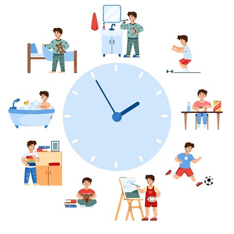 Premium Vector Childrens Daily Routine Table With Cute Child Boy