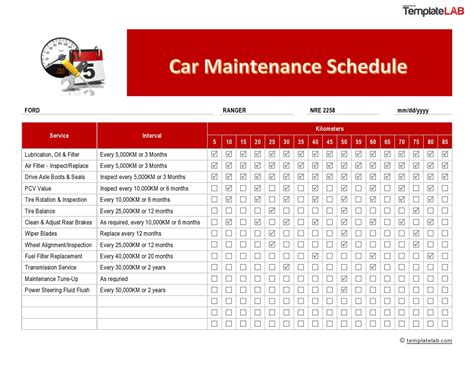 Printable Vehicle Service Sheet Template