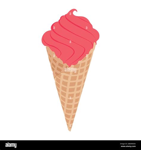 Ice Cream In Wafer Cone Vector Isolated On White Background Pink Ice Cream Stock Vector Image