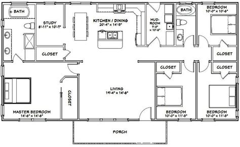 60x30 House 4 Bedroom 2 Bath 1800 Sq Ft Pdf Floor Etsy Metal Homes