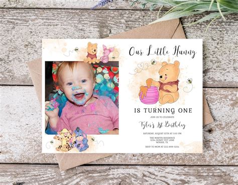 Our Little Hunny Is Turning One Photo Invitation Template Etsy