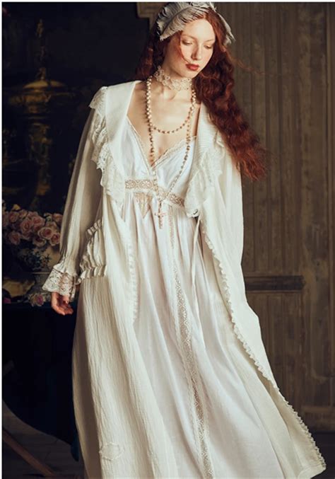 Elegant Retro Robe Women Sexy Robe Set Lace Long Gowns Nightgown Lady
