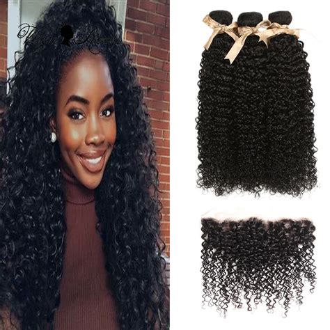 Queen Virgin Remy Indian Kinky Curly Human Hair 34 Bundles With Lace Frontal Closure With