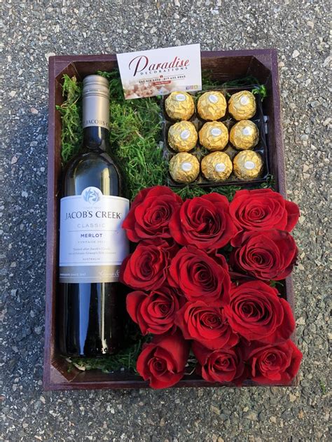 Box Roses Wine And Chocolates Wine Gift Box Ideas Valentines Gift