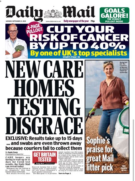 Overall, we rate daily mail right biased and questionable due to numerous failed fact checks and poor information sourcing. Daily Mail Front Page 21st of September 2020 - Tomorrow's ...