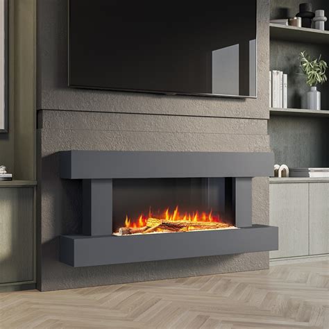 Grey Wall Mounted Electric Fireplace Suite With Led Lights Amberglo
