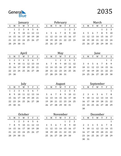 2035 Calendar Pdf Word Excel