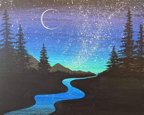 Stardust River Beginner Painting Beautiful Night Sky Night Sky Painting