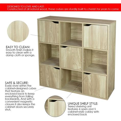 Home Basics 9 Compartment 5 Drawers Natural Stackable Wood Cube In The